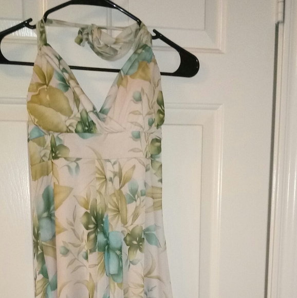 Casual high/low dress turquoise and goldish color. - Picture 3 of 3